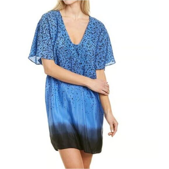 New St. Roche Blue Avian Silk Flutter Sleeve Dress Set 4 - Picture 1 of 10